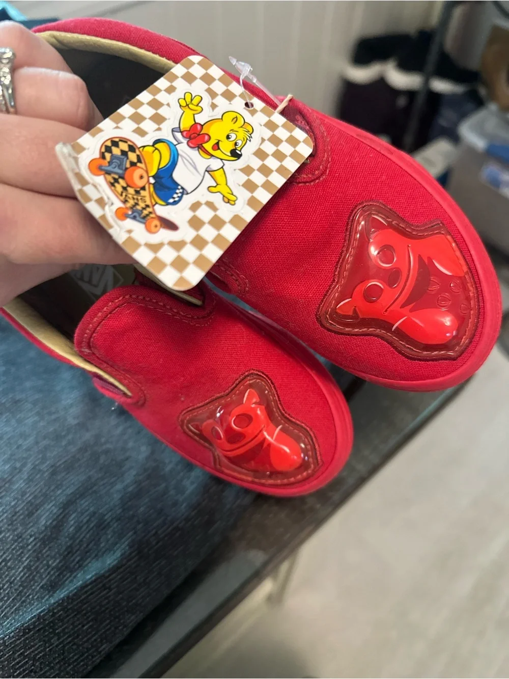 Vans Kids Red Slip-On Sneakers with Haribo Gummy Patch